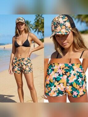 Volcom Matching Floral Set - Board Shorts (Medium) & Trucker Hat (O/S)